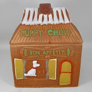 Vintage Shafford Puppy Chow Bon Appetit House Dog Cookie Treat Jar Ceramic Japan